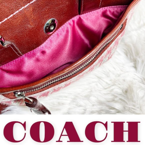 Vintage Coach Hampton Pink Houndstooth Satchel With Red Suede & Leather Trim - Picture 9 of 13
